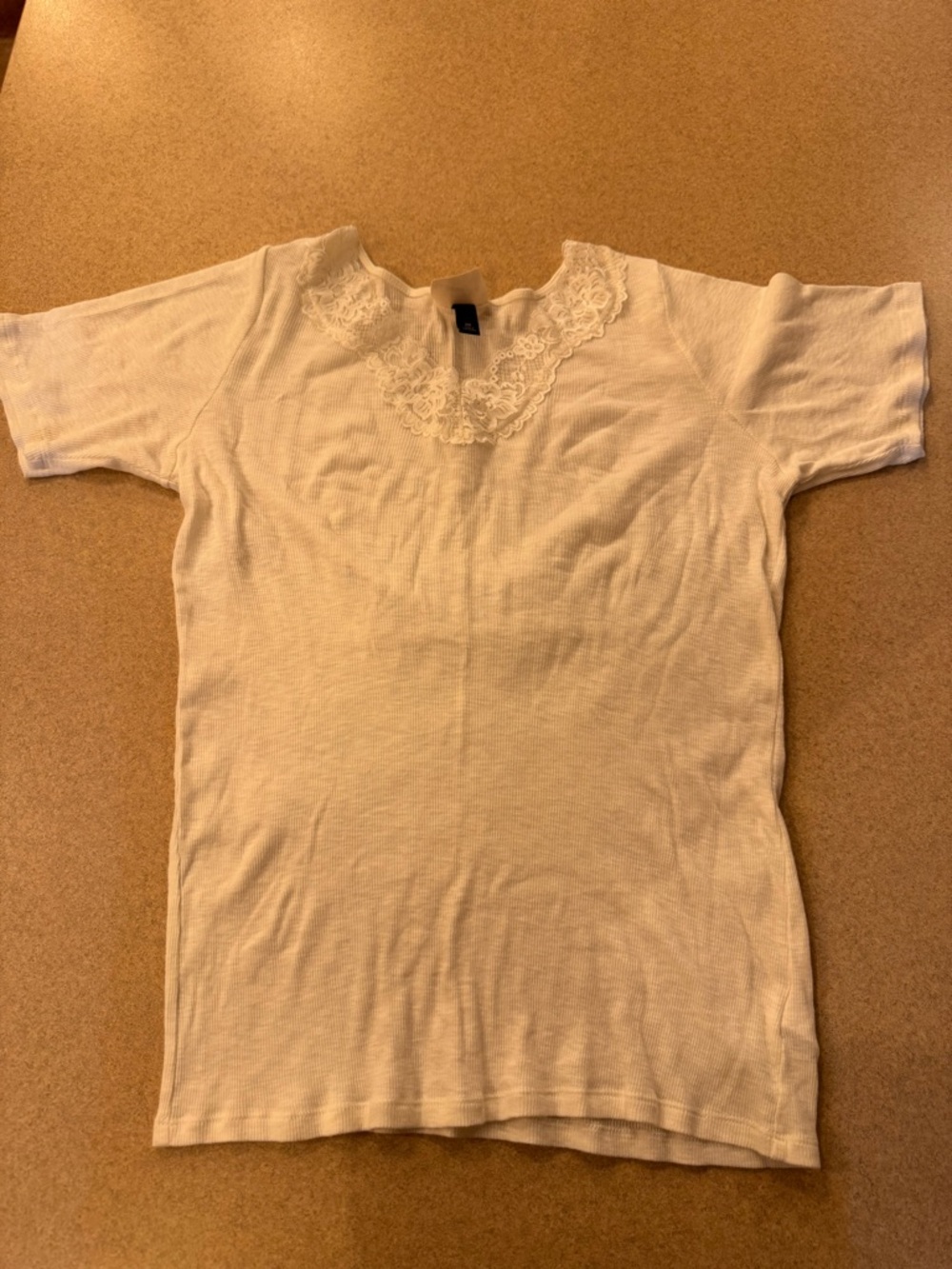 Universal Thread White Lace-Trim Short Sleeve Knit Top